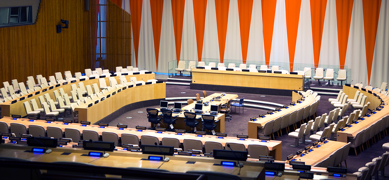 The ECOSOC chamber at UN headquarters sits empty.