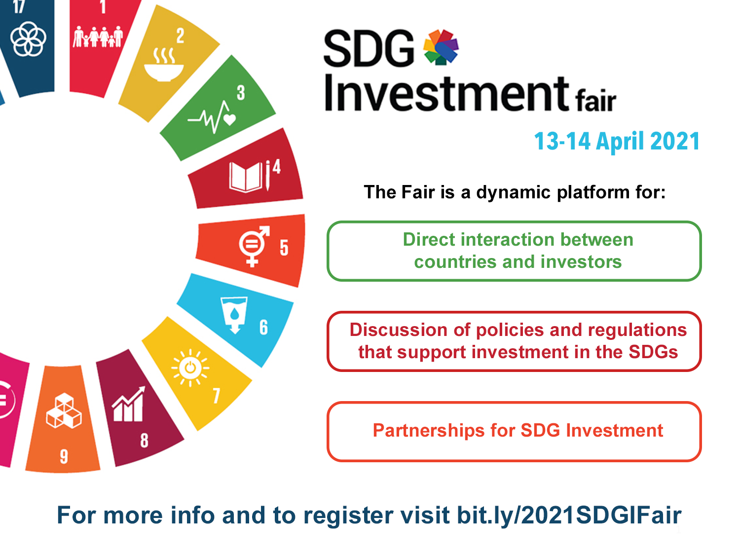 Flyer providing short description of the goals of the SDG Investment Fair