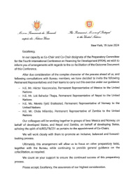 Co-Chair Signed Letter appointing the FfD4 Co-Facilitators