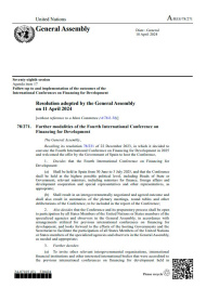 General Assembly resolution 78/271, 'Further modalities of the Fourth International Conference on Financing for Development' adopted by the General Assembly on 18 April 2024